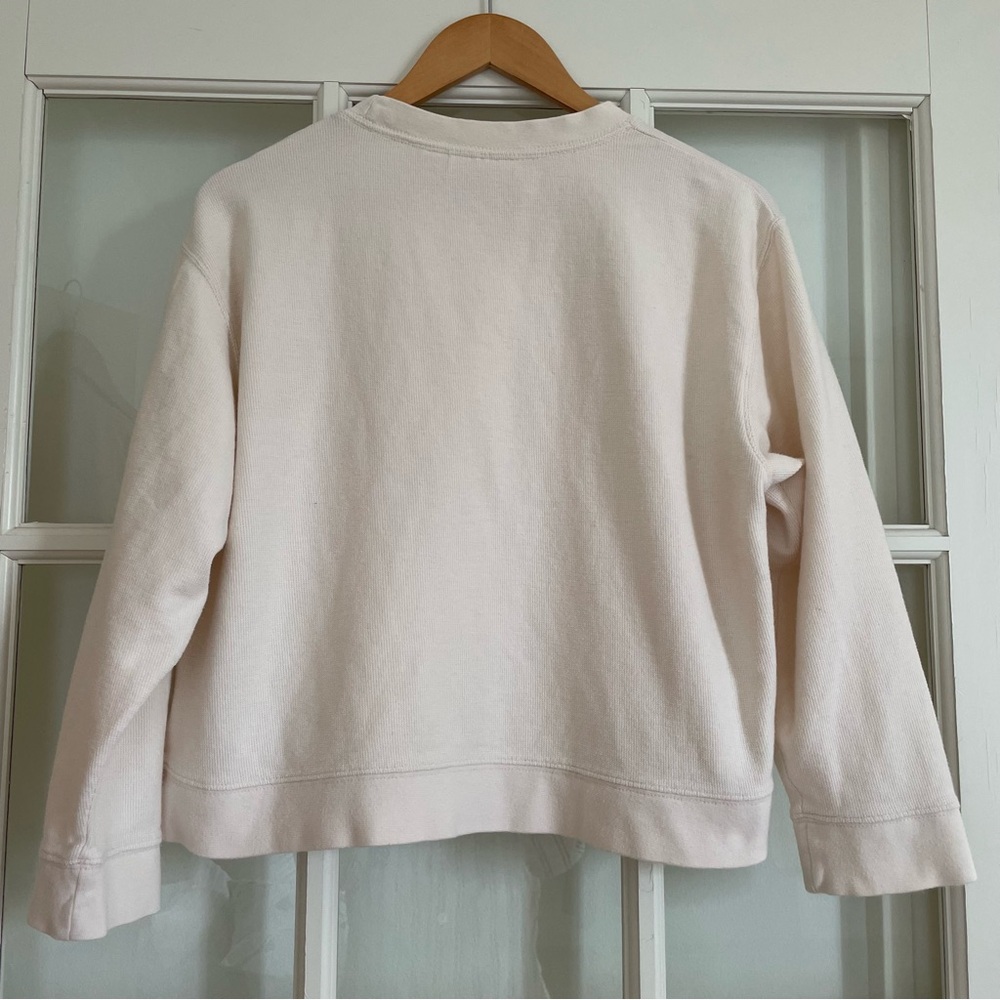 Liz Claiborne Liz & Co logo waffle texture long sleeve sweatshirt cream cropped - Picture 5 of 6